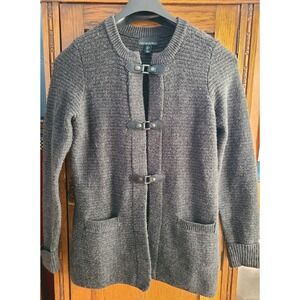 Cynthia Rowley‎ Womens 3 Buckle Snap Knit Cardigan Sweater Large Gray Pockets